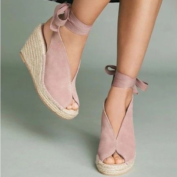 Seychelles dusty rose pink suede lace up espadrille wedge heel sandals - size 7 - Picture 1 of 6